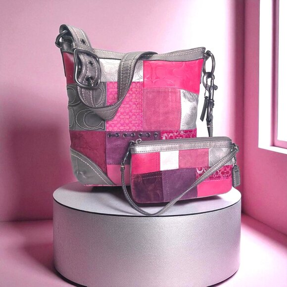 COACH Pink Patchwork Shoulder Bag and Wristlet - Picture 1 of 11